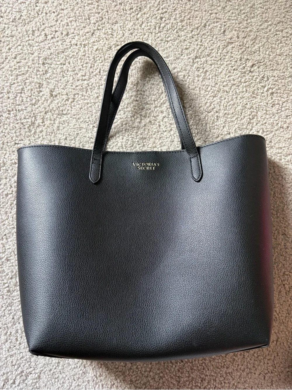 Victoria's Secret Black Pebbled Tote with Gold Logo